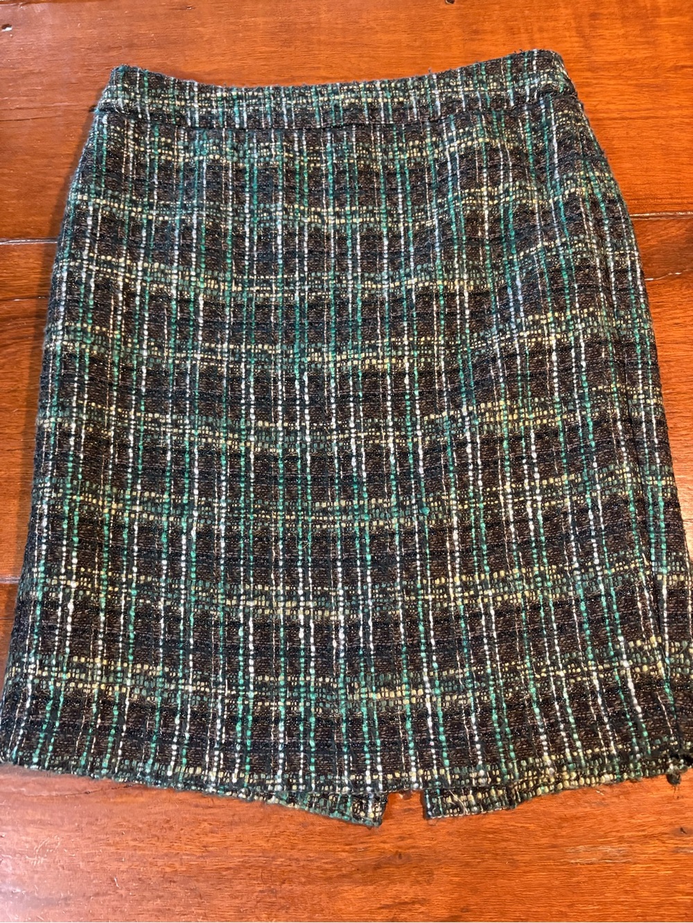 Ann Taylor Tweed Pencil Skirt in Black, Teal & Cream